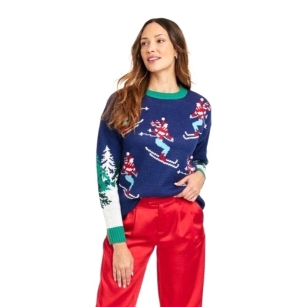 33 Degrees Ugly Christmas Sweater XS Blue Ski Knit Holiday Pullover NWT